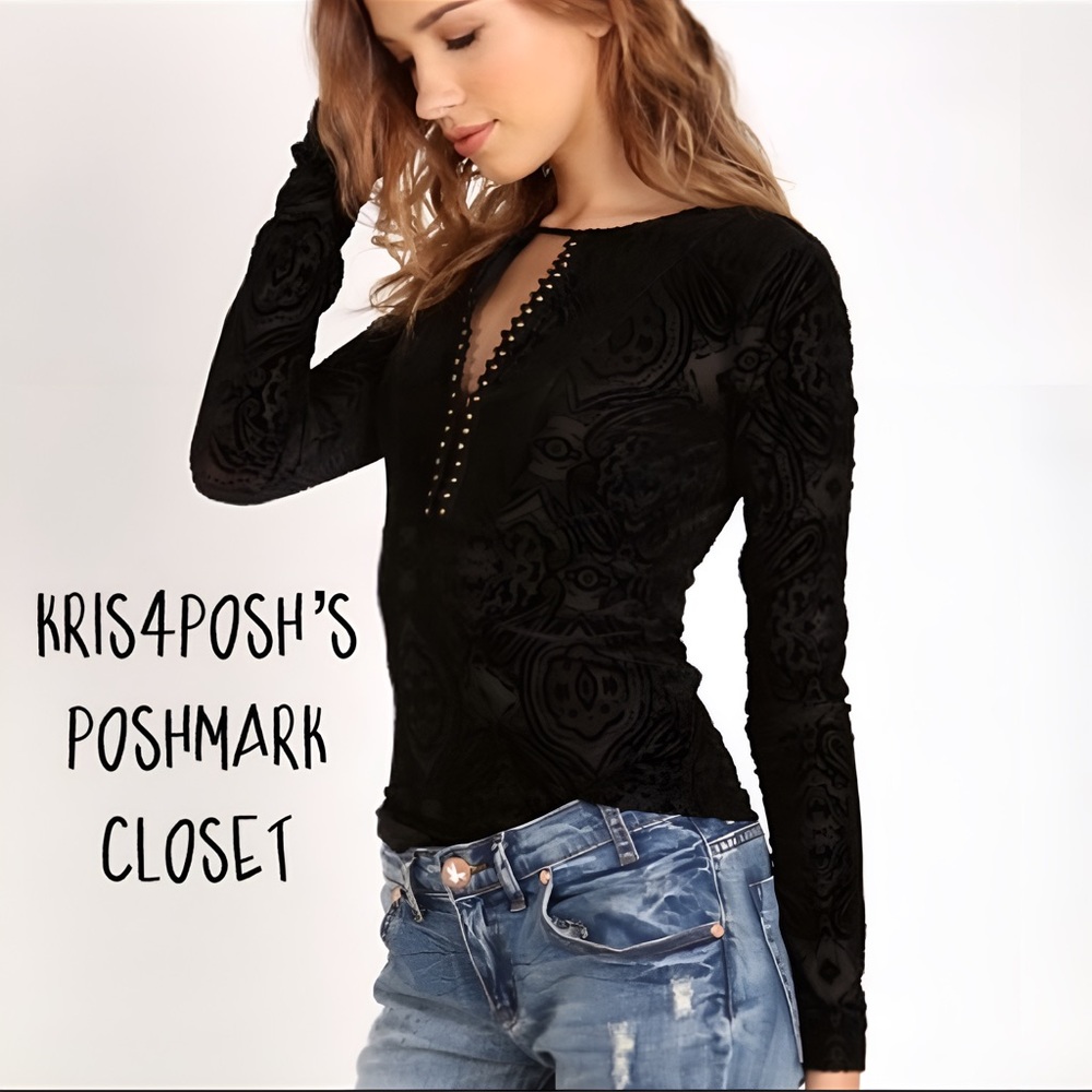 Free People Velvet Burnout Studded Plunging Top